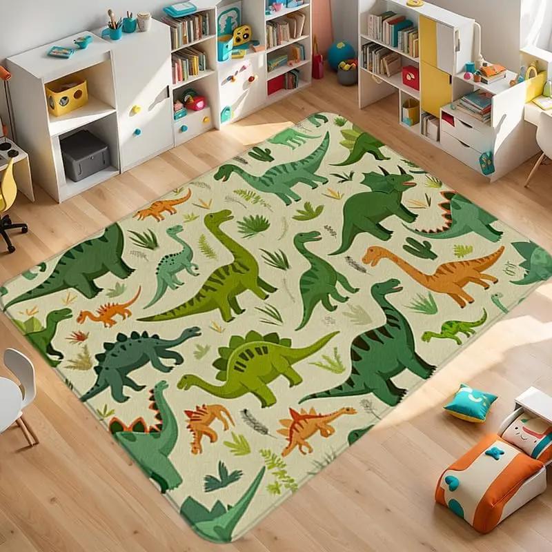 Dinosaur ABC Rug Non-Slip Play Mat Carpet for Boys Bedroom Kids Playroom Living Room Classroom Area Floor Mat Home Decor Doormat