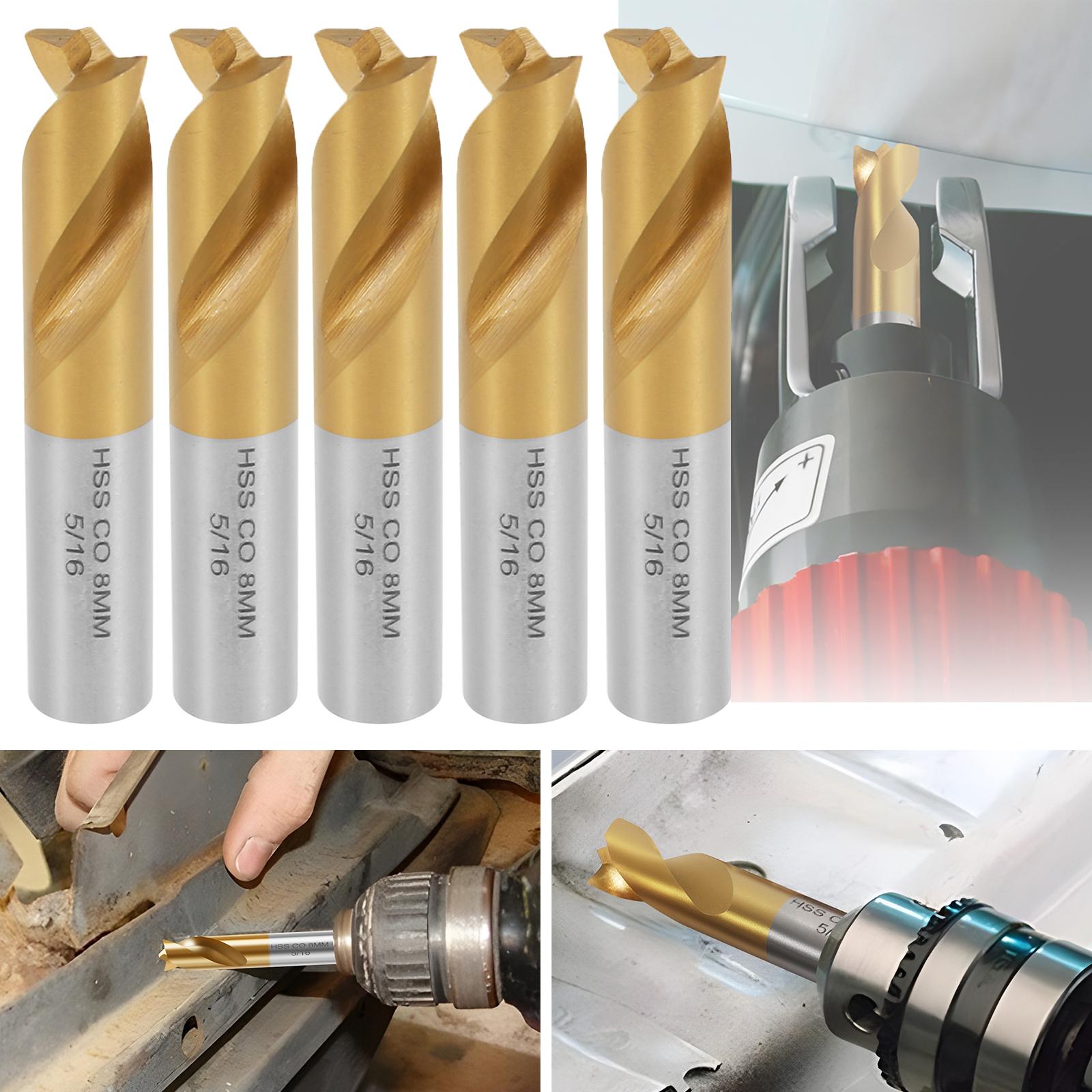 5Pcs Cobalt Spot Weld Drill Bit Set Kit Diameter 5/16-inch (8mm) High Speed Cobalt Steel Weld Cutter Drill Bit Weld Removal Tool oro