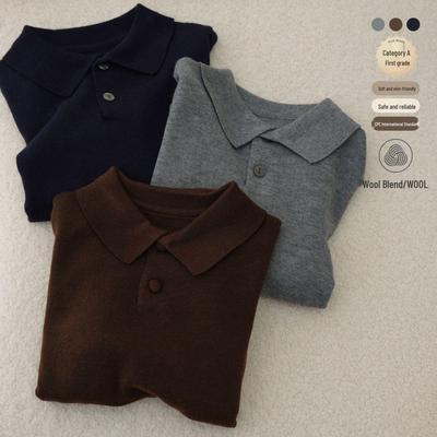 Maglione in Lana Morbido e Largo con Collo a Polo per Ragazzo 2025 - Maglieria Autunno & Inverno con Piccolo Revers