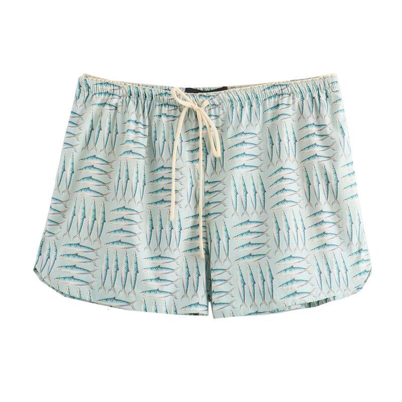 Fashion Style 2024 Autumn New Women's Clothing V-neck All-Matching Image Print Shirt Mid Waist Shorts 8284475