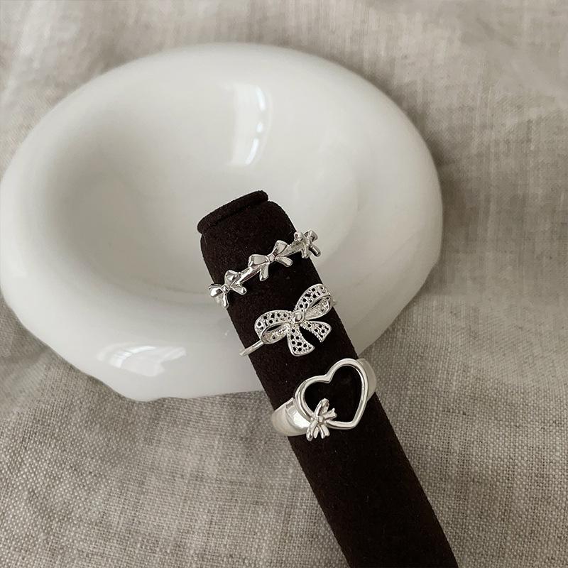 Sweet And Cute Bow Love Open Ring Female Niche Gentle Fashion Temperament Elegant Versatile Ring Ring