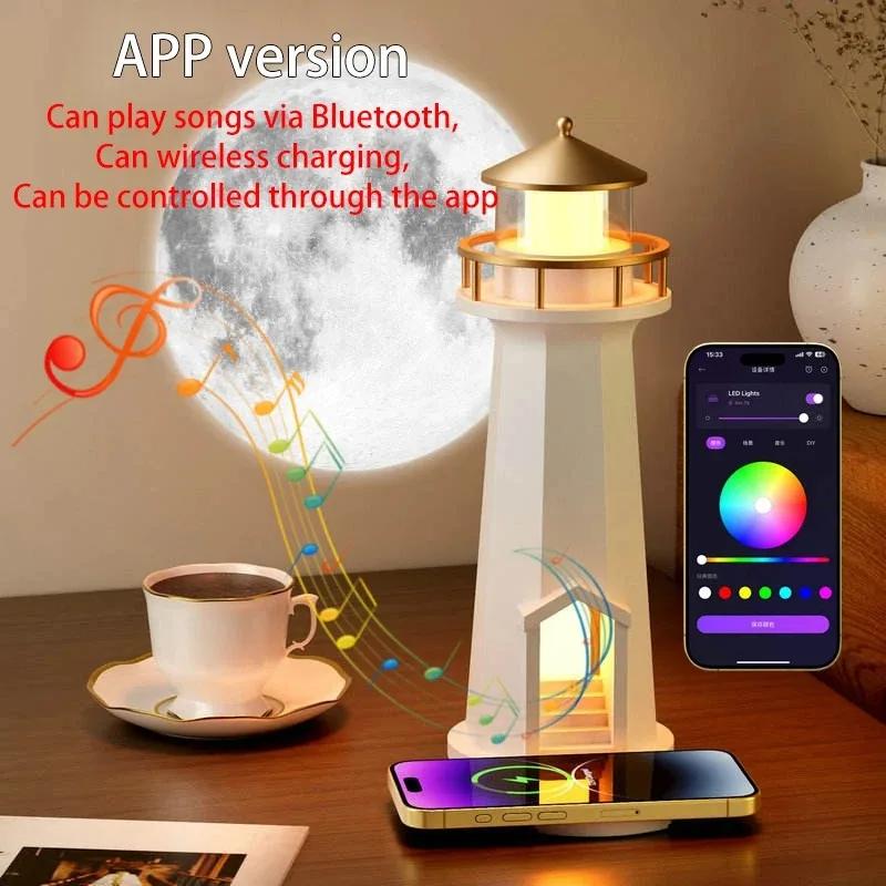 LED Moon Projector Light Bluetooth Speaker Phone Wireless Charger APP Control Atmosphere Night Lamp for Room Decor Kids Gift