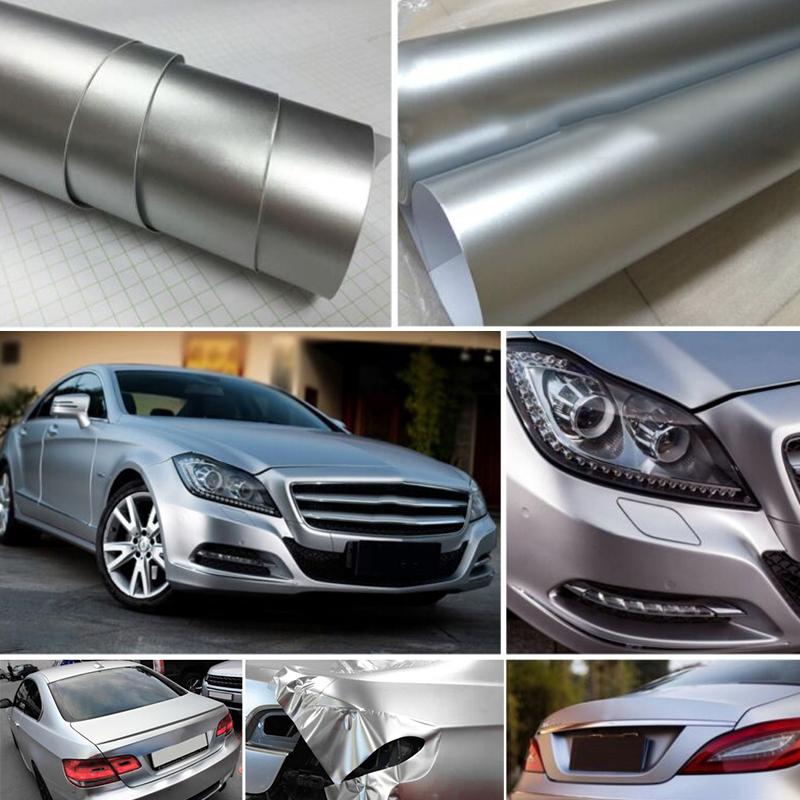 30*150cm Auto Karosserie Folie Satin Matt Chrom Metallic Silber Vinyl Folie Auto Aufkleber Decal Auto Styling Wrap Folien Rolle