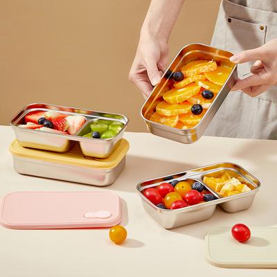Picnic Bento Box Heat-resistant 304 Stainless Steel Sealed Lunch Box 1/2 Grids Portable Fruit Food Container For Kids Students