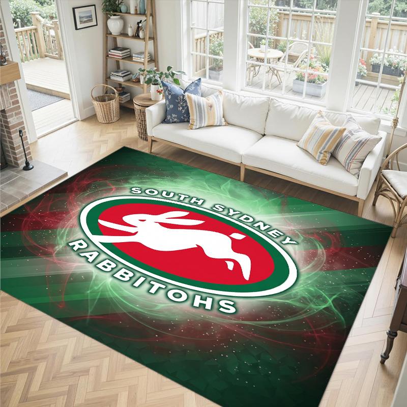 South Sydney Rabbitohs Design Crystal Velvet Carpet Cozy Non?Slip Printed Rug For Bedroom Living Room Entrance
