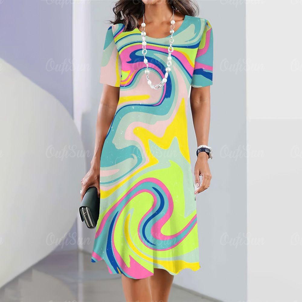 Ladies' Fashionable Round Neck Short Sleeved Dress Summer Clothing