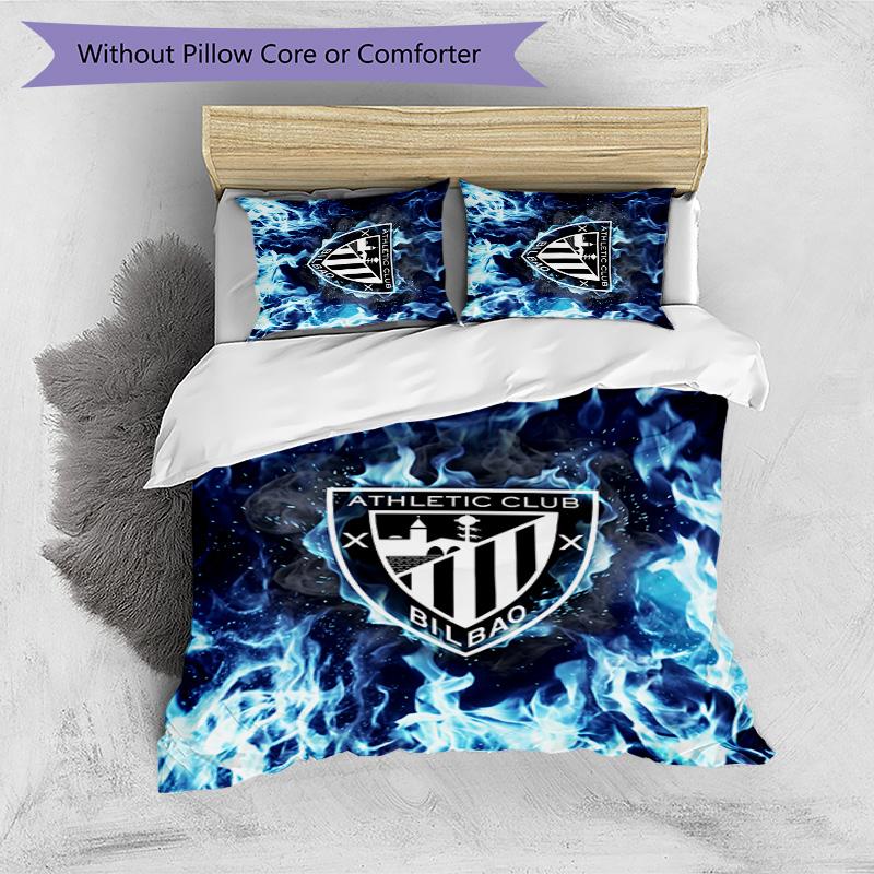 Athletic Bilbao Football Printed 3 Pieces Bedding Set, Comfortable Skin Friendly Bedroom Duvet Cover Set