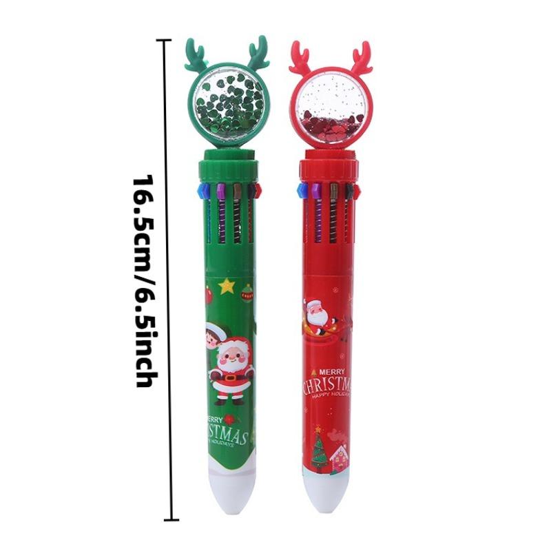 15Pcs Christmas Multi Retractable Pen, Back to School Student Stationery, Cute Elk Sequins Decorated Multi Pen, Merry Christmas Pen Office Supplies an