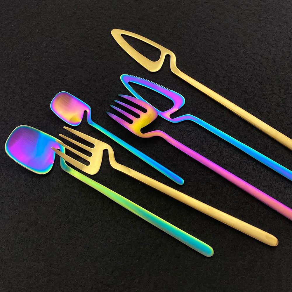 16Pcs/Set Black Cutlery Set Knives Dessert Forks Spoons Dinnerware Set Stainless Steel Tableware Set Home Kitchen Silverware Set