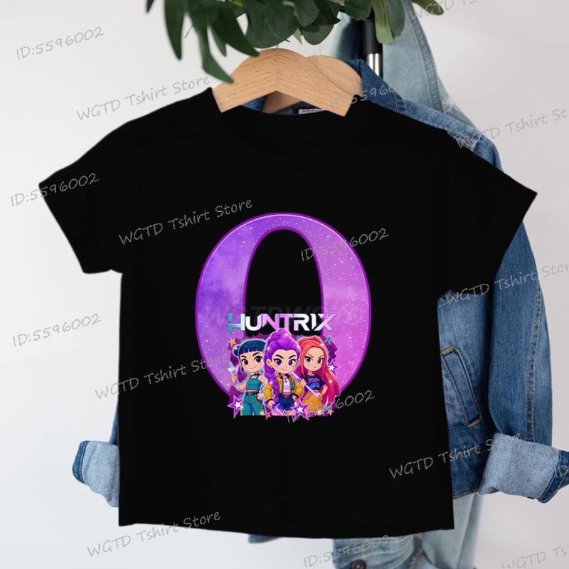 Clothes Child Girl KPop Demon Hunters Letters T-shirt for Children Cartoon Girls Boys Cotton Tee A-Z 26 Alphabet Kids Clothes