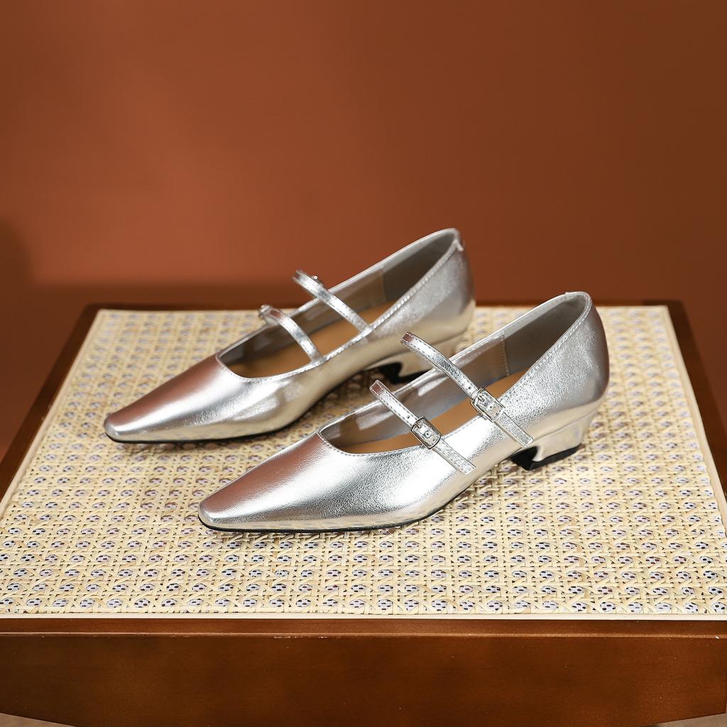 807-2 temperament pointed middle heel single shoes new women's versatile light mouth single shoes silver thick heel single shoes women's shoes