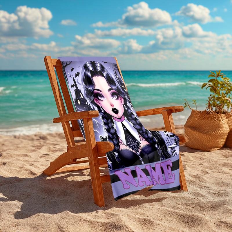 Personalized customized proof beach towel with Wednesday Addams pattern - soft, absorbent,quick-drying,perfect swimming,camping&bathing