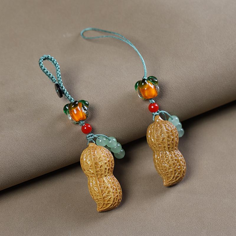 Sandalwood Carved 'Good Things Happen' Keychain Pendant for Men & Women – Persimmon Ruyi Mobile Ornament