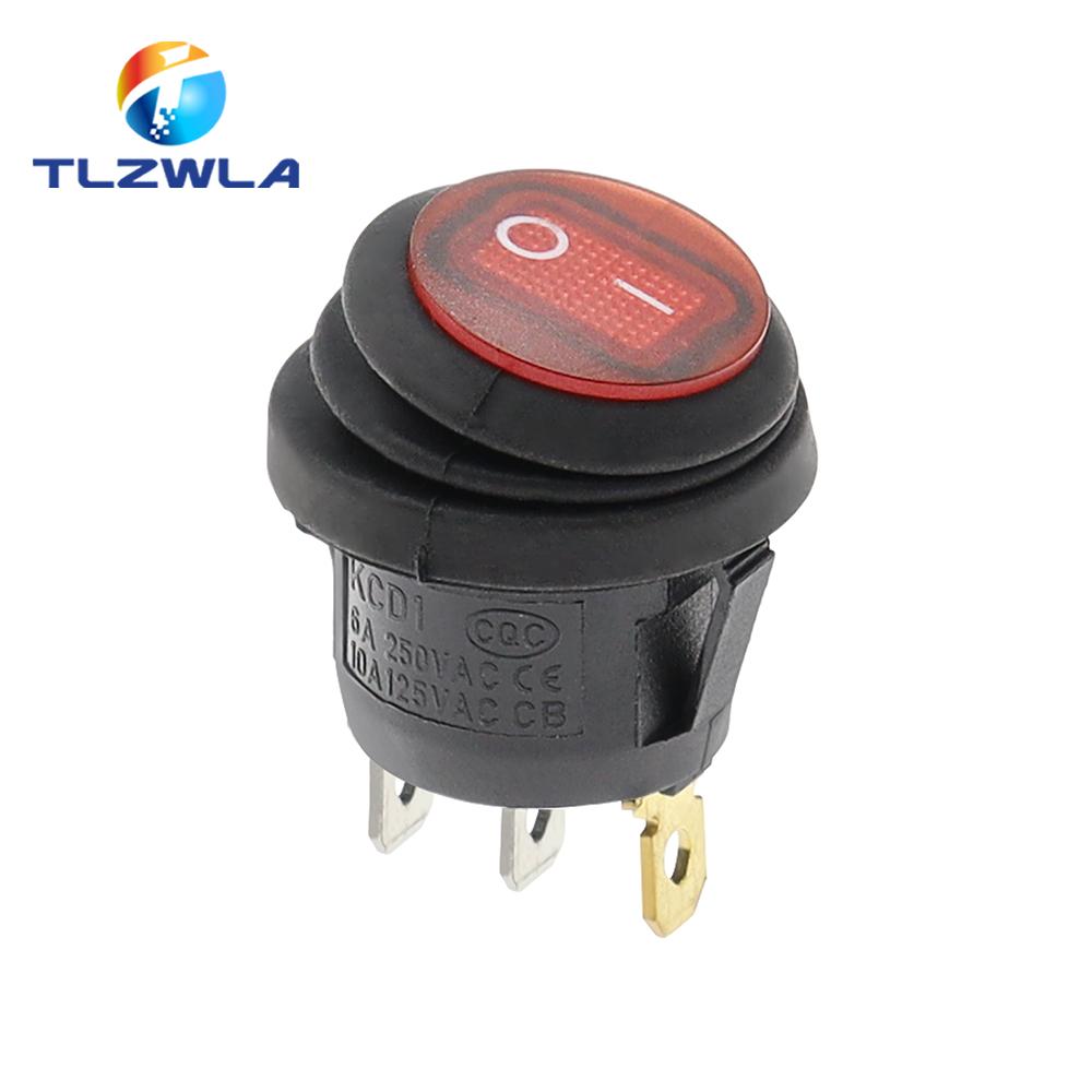 1PCS On Off Waterproof Vehicle Boat Switch Round Switch SPST 3Pin Rocker Switch 6A 10A 250V 125V AC LED