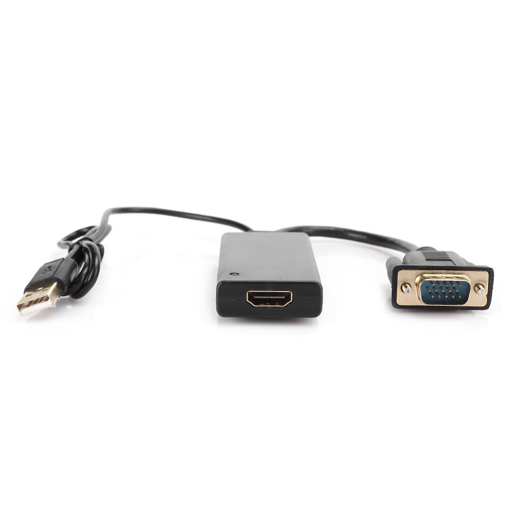 ABS Black VGA to HDMI Converter USB with Audio Switcher Adapter for Computer PC Laptop DVDBlack