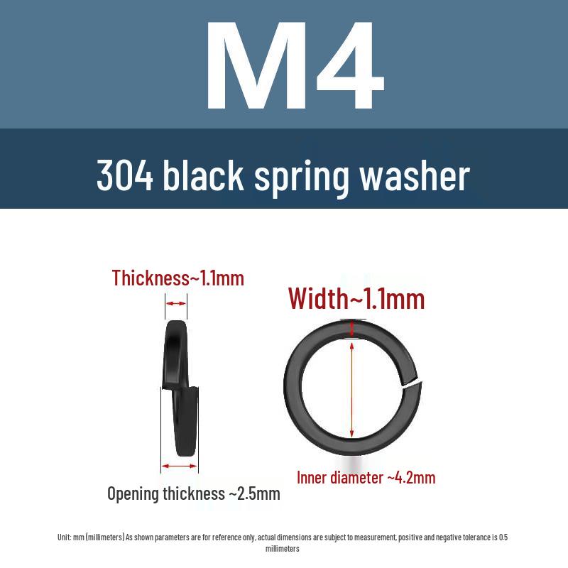 Yigu 304 Stainless Steel Black Spring Washer - Thickened Split Design for Shock Absorption