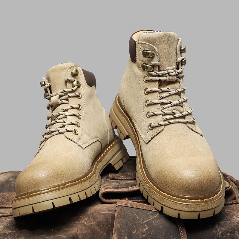 Martin Stiefel Herren Herbst Neu Britischer Stil Retro Leder Rhabarber Stiefel Outdoor Rutschfest und Verschleißfest Lederstiefel