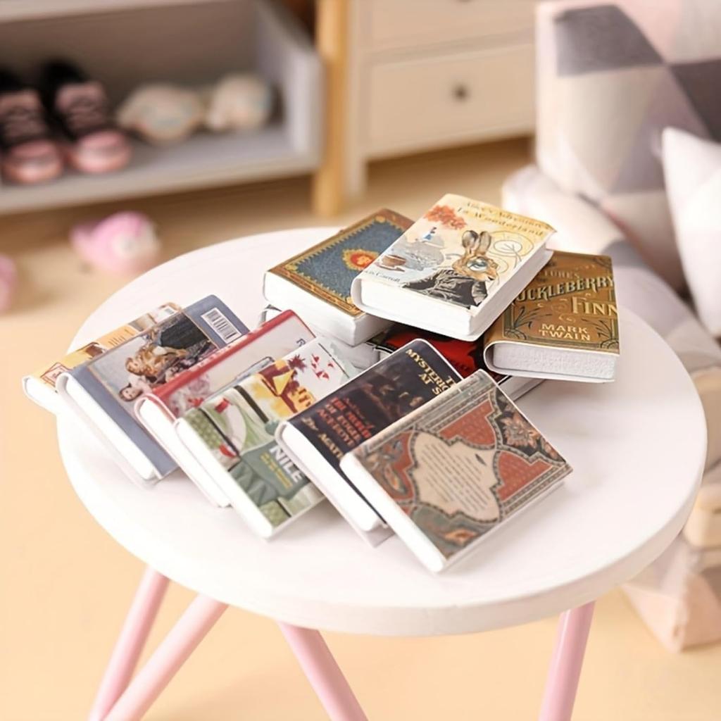 12/24 PCS 1:12 Scale Miniature Books – Micro Landscapes & Fairy Garden Paths Decor, Assorted Dollhouse Study Accessories, Wooden