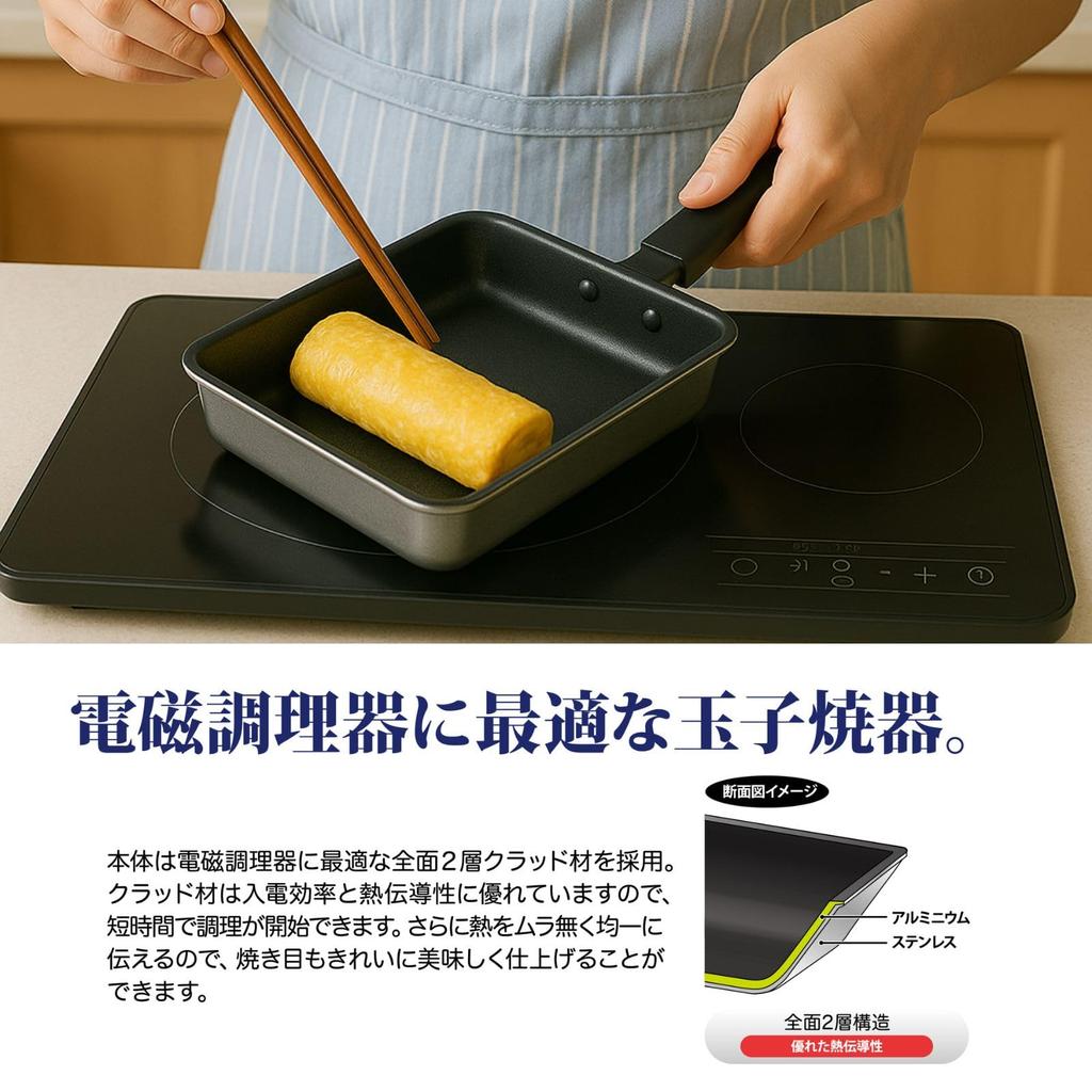Urushiyama Metal Industry Omelet with excellent heat conductivity and heat retention for even Gas and induction Teflon platinum made in SG Products IH