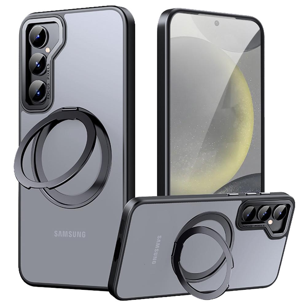 For Samsung Galaxy S25+ Magnetic Phone Case Rotary Kickstand Clear Back Cover A