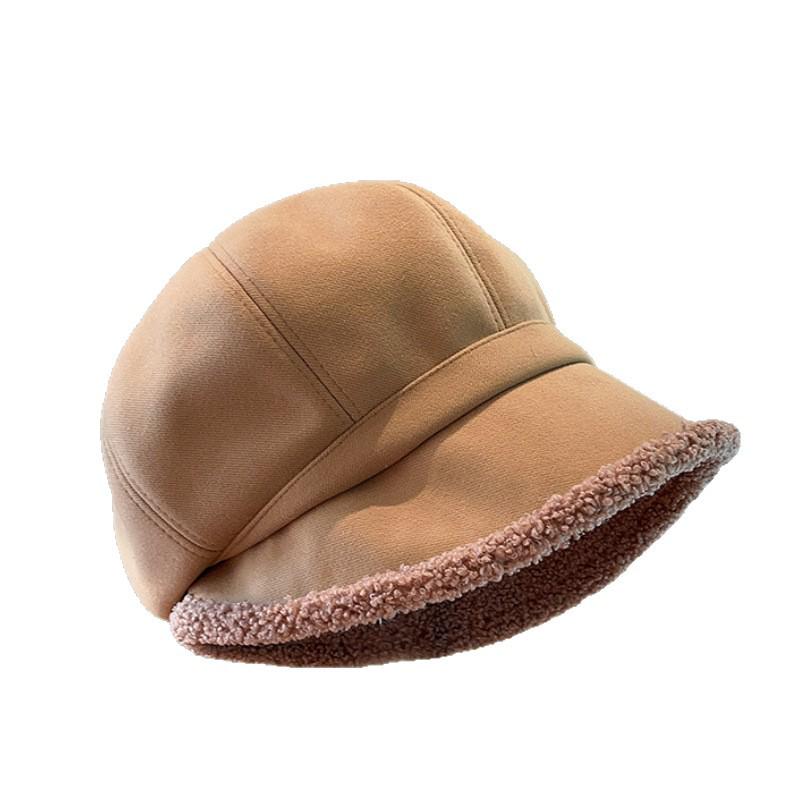 Women's Fleece-Lined Lamb Wool Beret: Warm Autumn/Winter Bucket Hat for Skiing & Outdoor Play