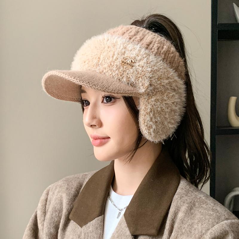 Új Női Nyúlszőr Téli Sapka Plüss Szőrrel Bélelt Meleg Sapkák Nőknek Alkalmi Téli Kötött Sildes Sapka