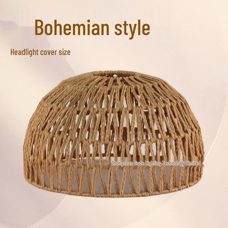 Abajur Boem din Bambus Țesut Manual cu Frânghie de Hârtie