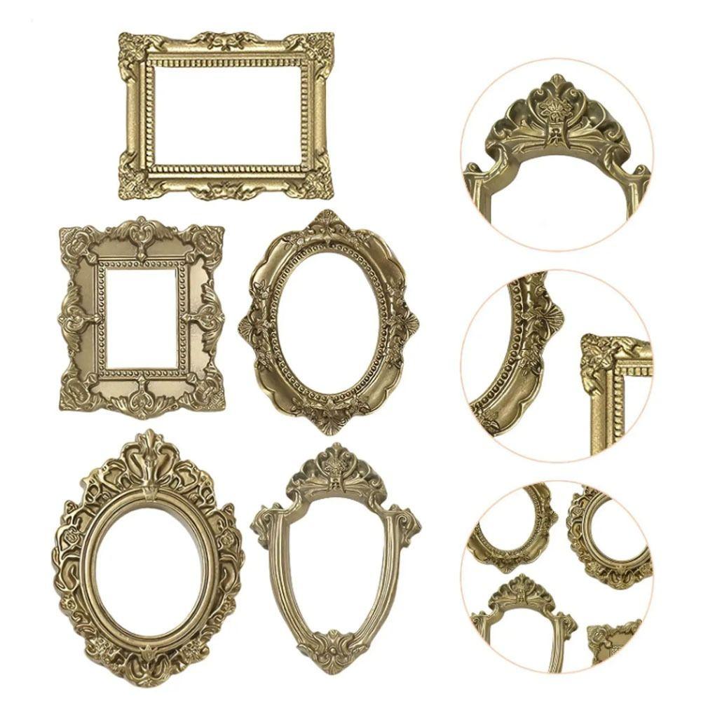 5Pcs Vintage Resin DIY Shadow Box Frame Gold DIY Mini Photo Frames Memory Display Frames Gifts