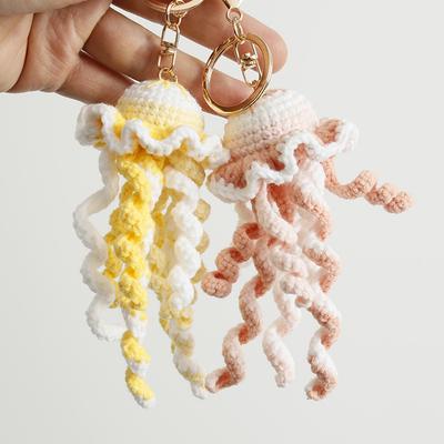 Crochet Jellyfish Key Chain Handwoven Jellyfish Pendant Cute Bag Decor Creative Marine Knitted Key Ring Gift