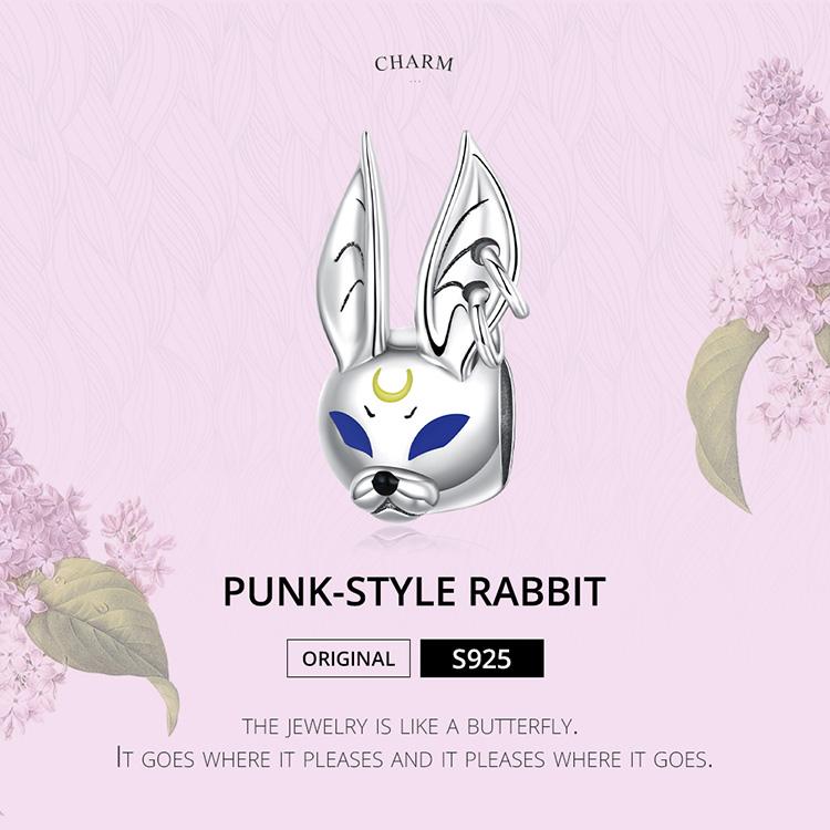 WOSTU 925 Sterling Silver Punk-style Rabbit Animal Charm Bead for Women Fit Original DIY Bracelet Jewelry
