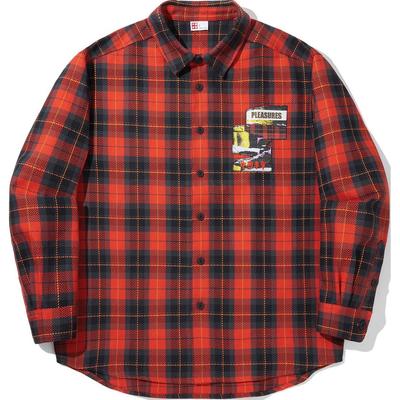 Li Ning X Pleasures Skateboarding Training Loose Casual Comfortable Long Sleeve Shirt Men Shirts Crimson Obsidian Gray-Plaid ASHU563-1