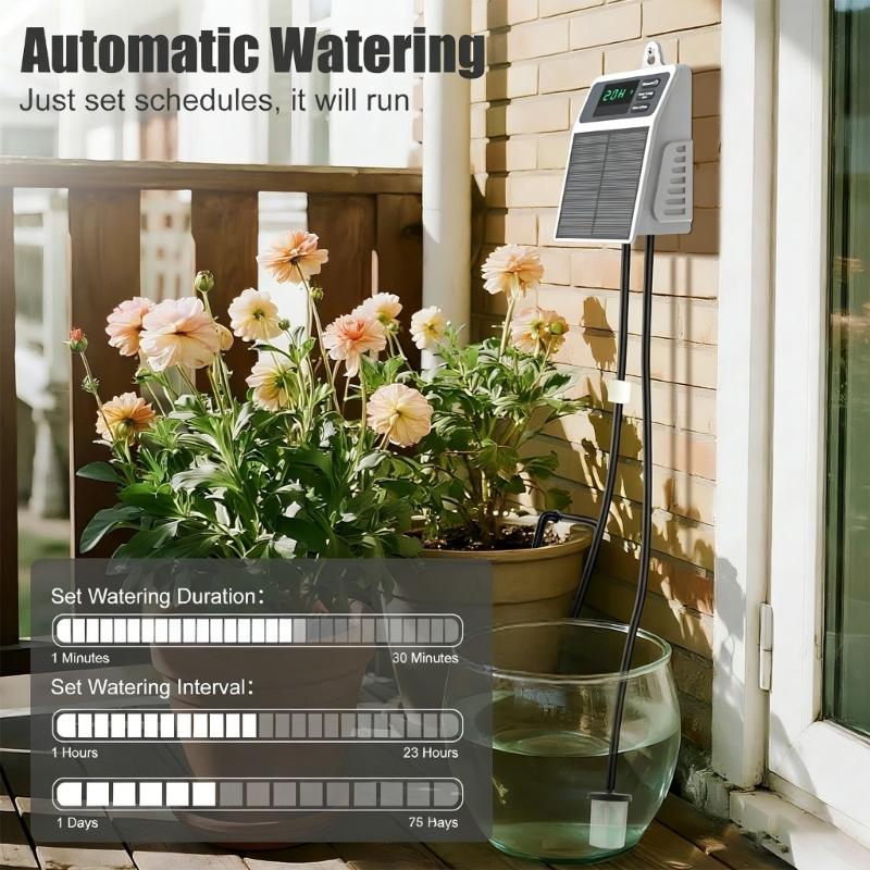 Solar Powered Automatic Drip Irrigation Kit Featuring Water Level Monitoring for Efficient Garden Watering Solution