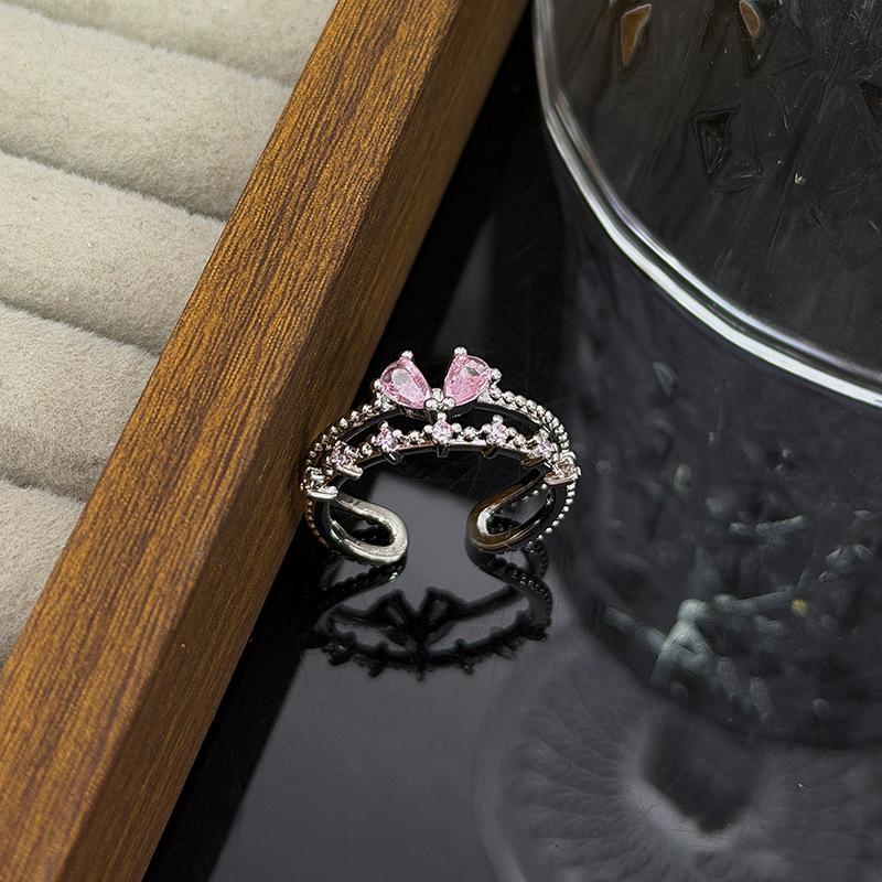 Dream Sweet Cool Girl Pink Love Bow Diamond Zir*****Pen Ring Light Luxury Niche Premium Ring