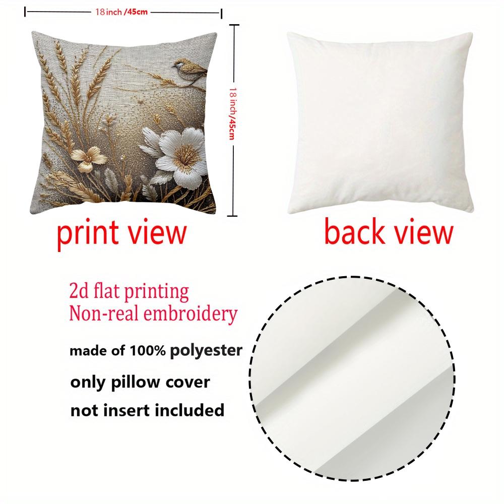 1 Pillowcase 2D Flat Printed Linen Style Pillowcase Cover with Wheat and Bird Pattern Polyester Pillowcase Sofa Cushion Cover