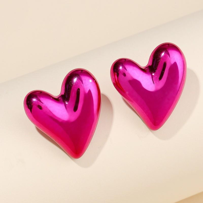 Women Polished Gold Solid 3D Heart Stud Earrings
