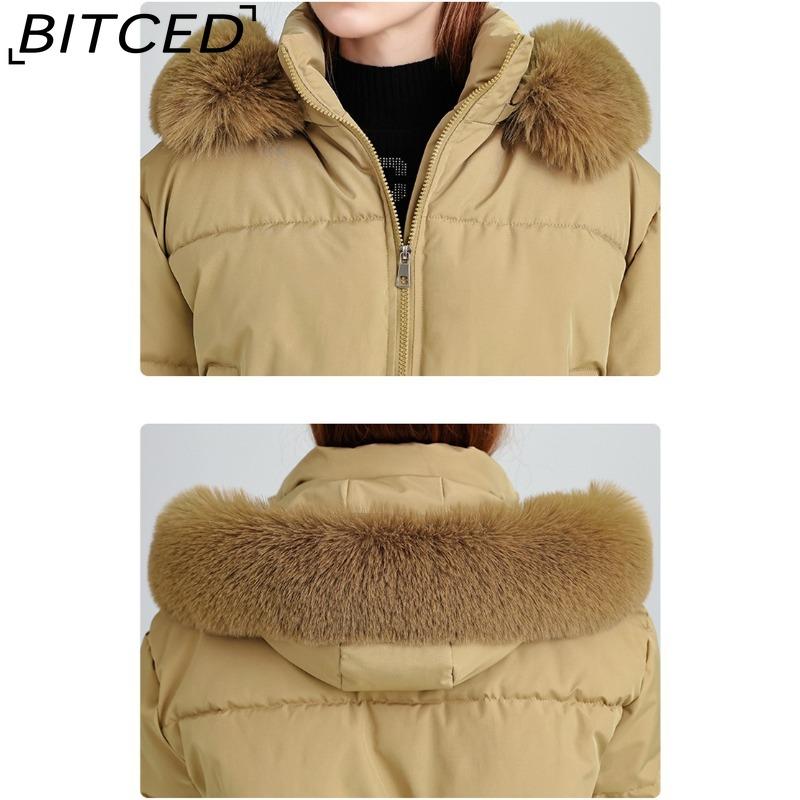 BITCED High-Waisted Oversized Fur-Trimmed Hooded Cropped Cotton Jacket for Women Autumn/Winter Down-Filled Cotton Jacket Slim-Fit Jacket Outerwear