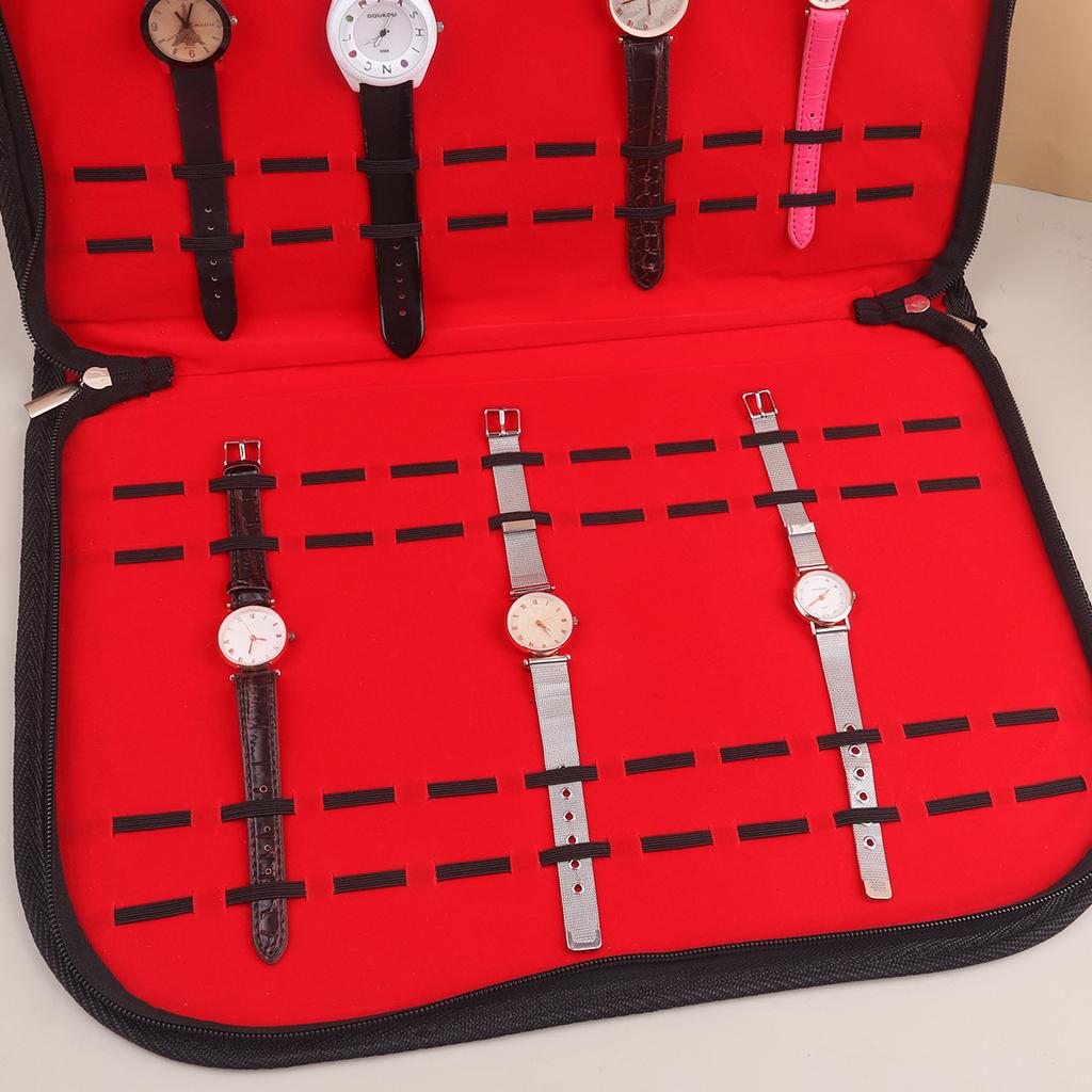 Multifunkční přenosný organizér na řemínky k hodinkám Kůže a flanel Cestovní pouzdro na hodinky Pouzdro Černá Červená T1301 Velkoobchod