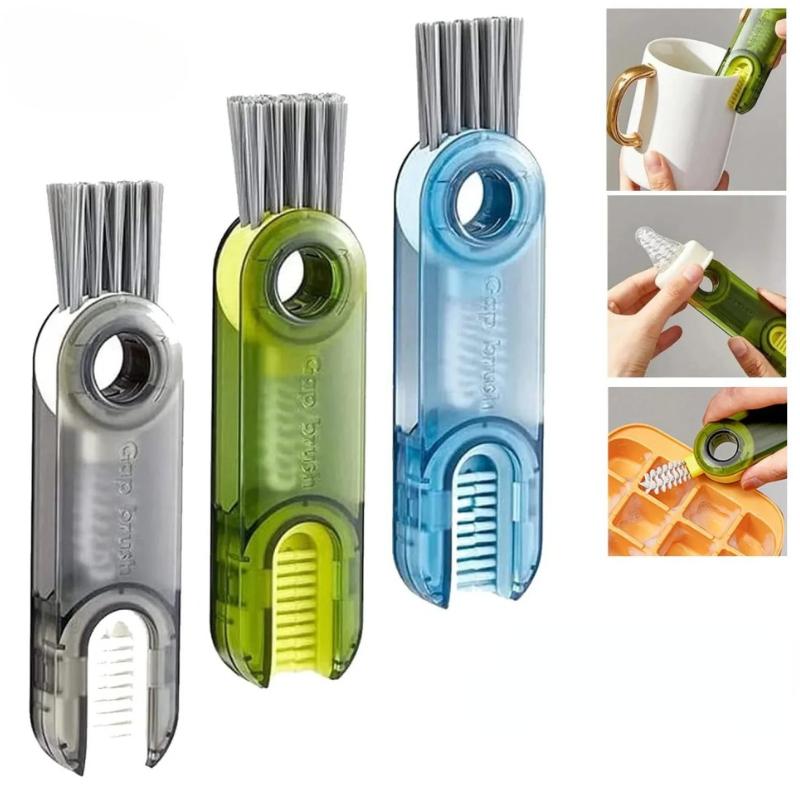 3-in-1 Cleaning Brush Water Bottle Lid Cleaning Brush Silicone Cleaner Multi-Purpose U-Shaped Cup Crevice Cleaning Brush