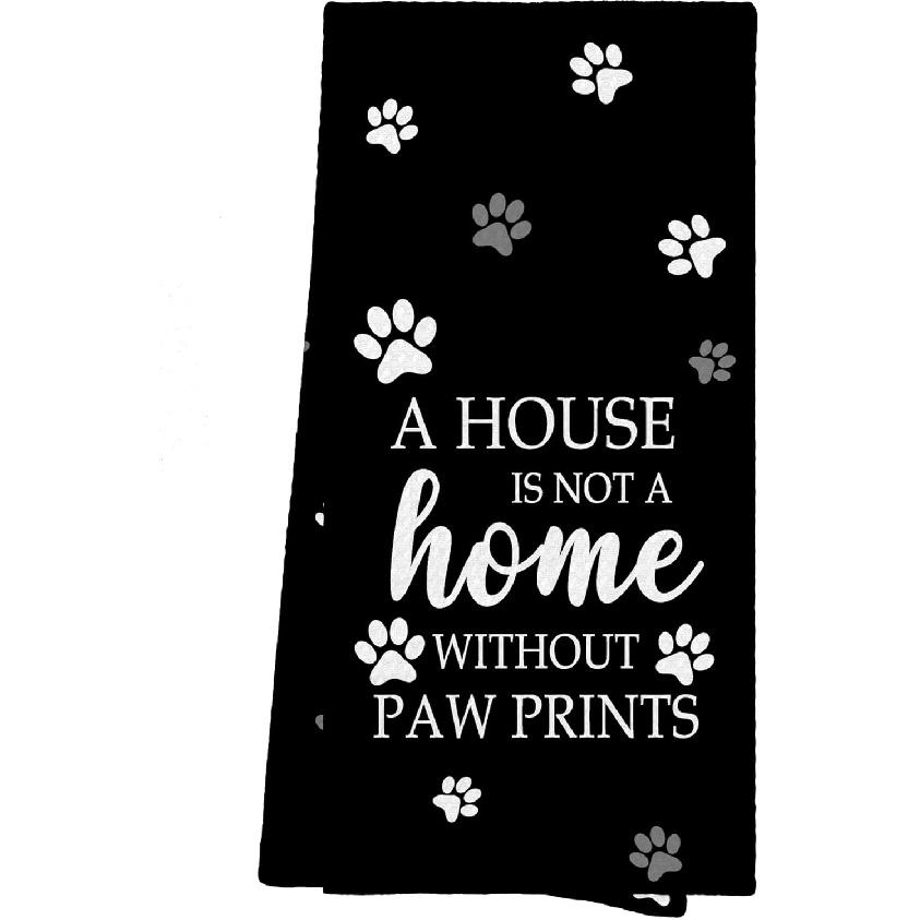 Black Paw Farmhouse Kitchen Towels Decor Gifts for Women Pet Lovers, A House is Not A Home Without Paw Prints Decorative Bathroom Towels, Funny Dish