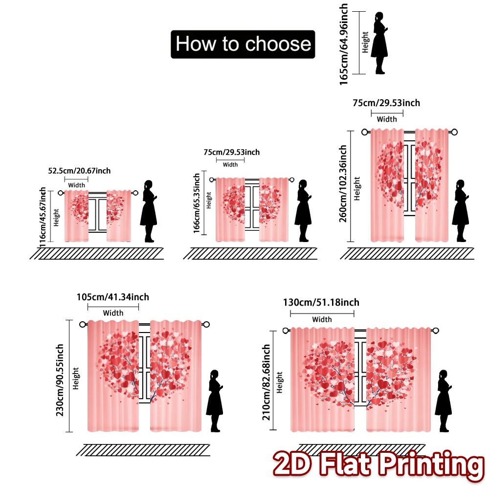 2D Flat Printing  JIT 2pcs   Curtains (Without Rod) Heart Blossom Minimalist Modern Curtains Polyester Easy Install Curtains