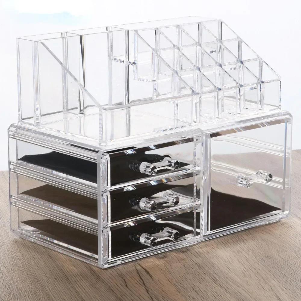 Cosmetics Storage Box Acrylic Transparent Drawer Storage Box Large Capacity Desktop Compact Dustproof Makeup Organizer