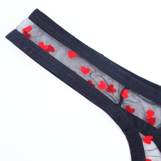 Men Thong Low Waist Perspective Design Breathable Panties Heart Pattern Briefs Mesh Romantic Valentine Day Briefs