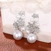Charm Female White Zircon Stone Flower Stud Earrings Vintage Silver Color Wedding Party Gift  For Women
