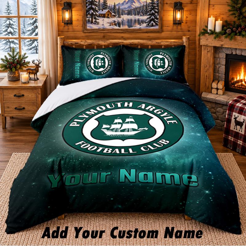 Plymouth Argyle FC Pattern Bedding 3Pcs Set Custom Name, Bed Sheet And Pillowcases For Home Bedroom