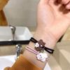 Charming Cartoon Teddy Bear Bracelet & Hair Tie Gift Set - Magnetic Couple Keepsake with Small Leather Case for Boyfriend or Best Friend