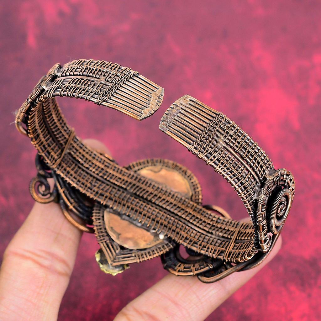 Seraphinite Gemstone Bangle Copper Wire Wrapped Cuff Bracelet Handmade Adjustable Bangle Wire Wrapped Jewelry Gifts for Mother Flower Bangle