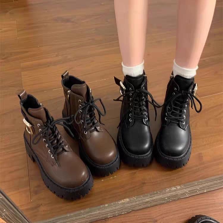 Martin boots autumn and winter new thick-soled heightening short boots British style temperament velvet short boots