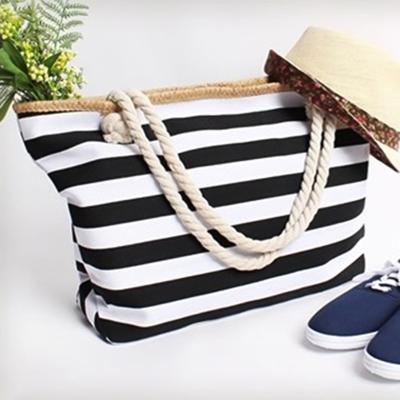 Shoulder Bag Striped Handheld Canvas Multipurpose Large Capacity Shopping Bag for Beach