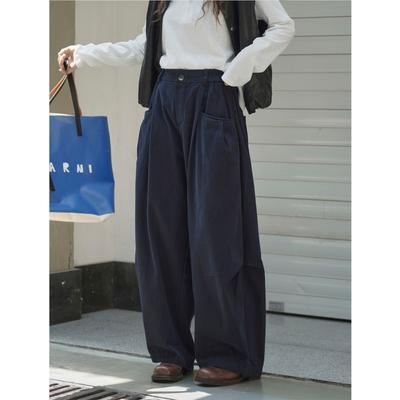 Japanese Relaxed Large-pocked Elastic Waist Trousers Structured  Pants Women Casual Pants For Autumn Winter