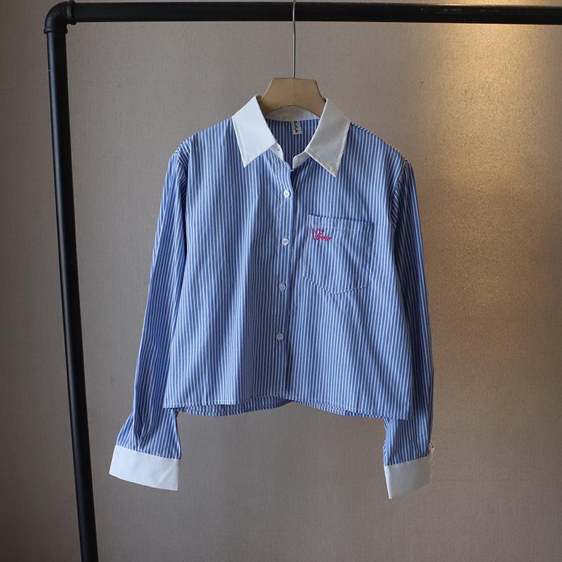 Korean Style Striped Embroidered Loose Long-Sleeve Women's Shirt - Hot Spring 2025 Trend